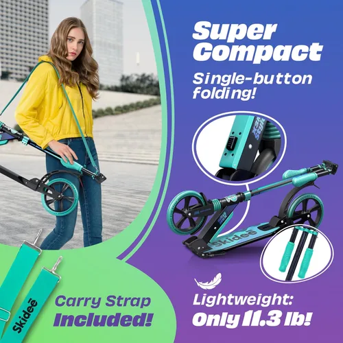 Miniatura 4 de SKIDEE Patinete para Adultos y Adolescentes, Altura Ajustable, Plegable, Ruedas Grandes, Ligero, Duradero, Suspensión Anti-Golpes, Hasta 220 Libras