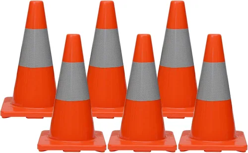 Juego de 6 conos de seguridad de tráfico de PVC de 18 pulgadas con collar reflectante (6 conos)