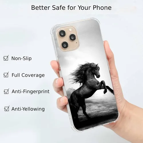Miniatura 2 de Funda de teléfono de caballo negro compatible con iPhone 14 Pro Max, funda de caballo exquisita y fresca para iPhone 14 Pro Max, funda protectora