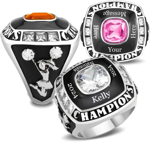 Miniatura 13 de Anillo de campeonato de acero inoxidable con texto y color personalizados - Trofeo, fútbol americano, béisbol, baloncesto, deportes electrónicos