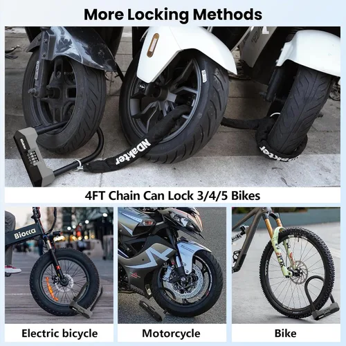 Miniatura 7 de NDakter Candados de bicicleta antirrobo de alta resistencia, cerradura combinada de bicicleta de 0.71 pulgadas, cerradura de combinación reiniciable