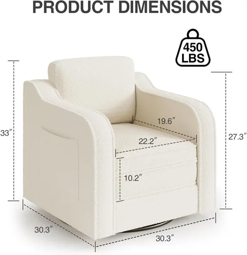 Miniatura 2 de FiveWillowise Silla giratoria decorativa para sala de estar, sillón tapizado de 30 pulgadas en barril, cómodo sillón moderno individual para Marrón