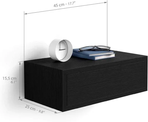 Miniatura 3 de Mobili Fiver, Mesita de Noche Flotante Riccardo, Madera de Fresno Negra, Fabricado en Italia