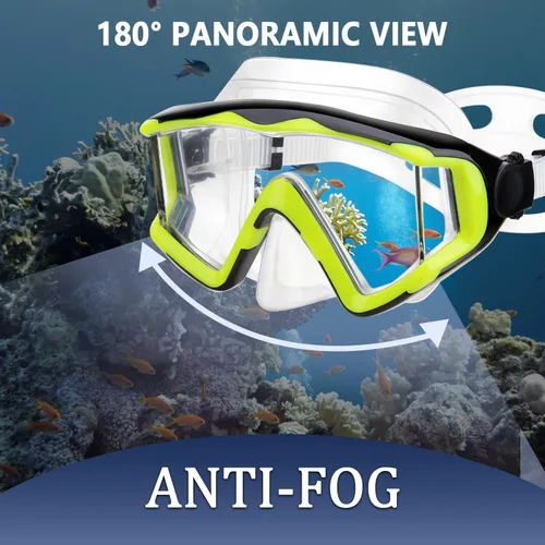 Miniatura 4 de Máscara de buceo Anti-niebla Natación Snorkel máscara adecuada para adultos Buceo Natación Snorkel Gafas Máscaras Amarillo transparente.