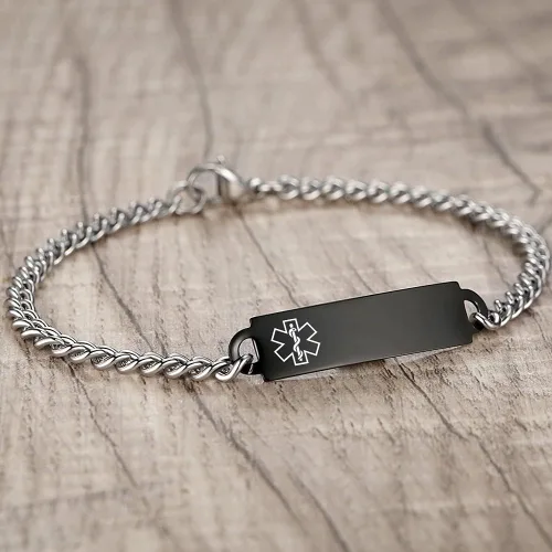 Miniatura 122 de Pulseras de identificación de alerta médica de 6.5 "-8.5" para mujeres, pulseras de emergencia médica de acero inoxidable, grabado gratuito