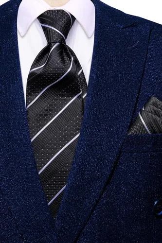 Miniatura 193 de Hi-Tie Corbatas de seda para hombre, diseño de cachemira a rayas, con bolsillo, gemelos cuadrados, conjunto formal de negocios