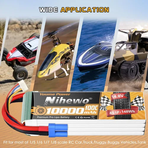 Miniatura 2 de 4S Lipo Battery 14.8V 10000mAh 100C Batería RC EC5 Plug Soft Case para RC Car Truck Tanque Avión Drone Boat Racing Modelos (2 paquetes)