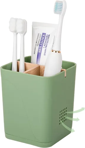 Miniatura 17 de Soporte para cepillo de dientes eléctrico de 3 ranuras con divisores de bambú para baños, organizador de cepillos de dientes y pasta de dientes