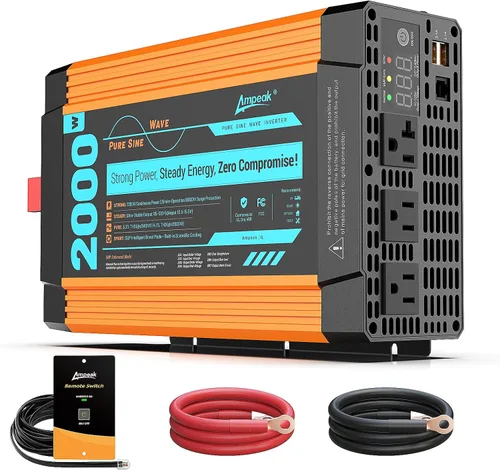Ampeak Inversor de onda sinusoidal pura [2000 vatios] – sobretensión de 6000 W, convertidor de 12 V CC a 110 V CA inversor de corriente alterna para