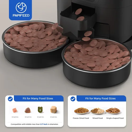 Miniatura 7 de PAPIFEED Comedero Automático para Gatos de 7L para 2 Gatos - Alimentador Automático Temporizado 2.4G WiFi con Control por APP, Dispensador de Comida