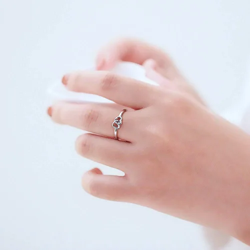 Miniatura 2 de LGSY Anillos de plata de ley 925 con doble corazón para mujer, Plata