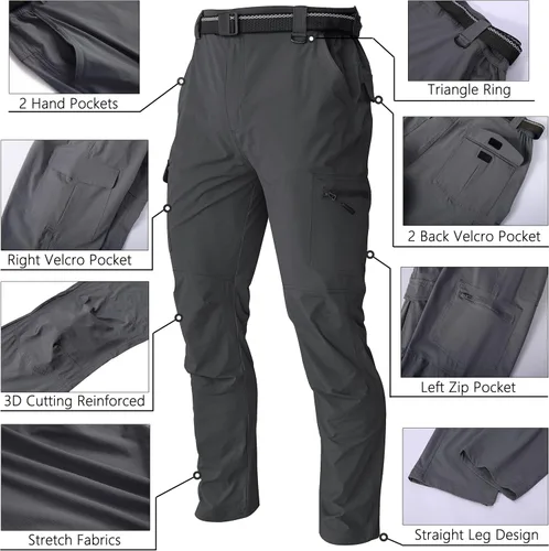 Miniatura 3 de WENRONSTA Pantalones cargo de senderismo y trabajo para hombre secado rápido ligeros impermeables 6 bolsillos para pesca de montaña para acampar
