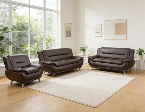 Miniatura 62 de Sofás Seccionales de Cuero, Conjuntos de Muebles de Sala de Estar, 3 Piezas Conjunto de Sofá Moderno para Sala de Blanco crema