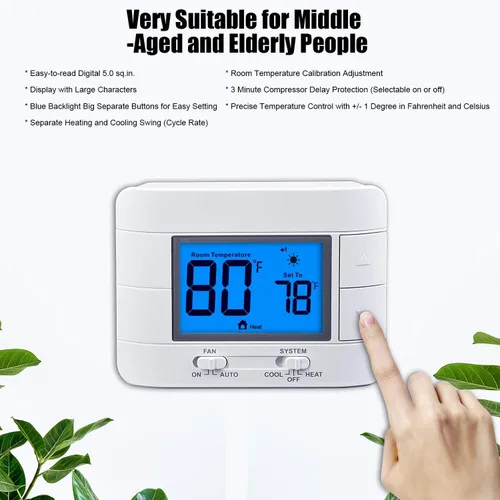 Miniatura 7 de Termostato no programable para el hogar - Multietapa 2H/2C, con gran pantalla LCD de temperatura y humedad ambiente