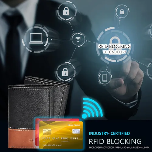 Miniatura 6 de Carteras RFID delgadas para hombre billetera triple con bolsillo frontal de cuero genuino Cartera RFID
