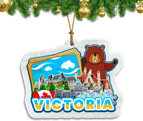 Victoria - Adorno de Navidad de Canadá acrílico transparente de doble cara para decoración de árbol, colgante de recuerdo de viaje, colección