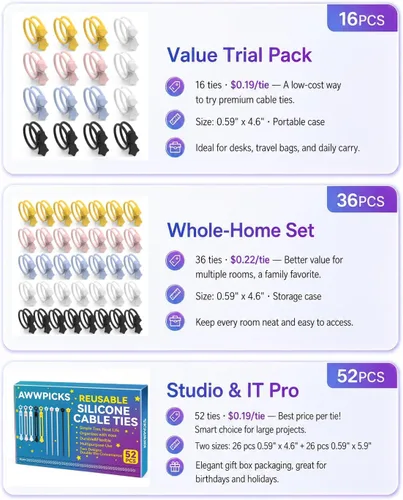 Miniatura 2 de Cierre rápido: bridas de silicona reutilizables, organizador de cables para cables de carga, cables de datos y cables de computadora, correas