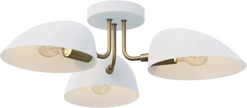 Miniatura 2 de Nathan James Argo - Lámpara de techo semi empotrada al ras, 3 luces, iluminación retro moderna con pantallas redondeadas blancas para pasillo, Latón