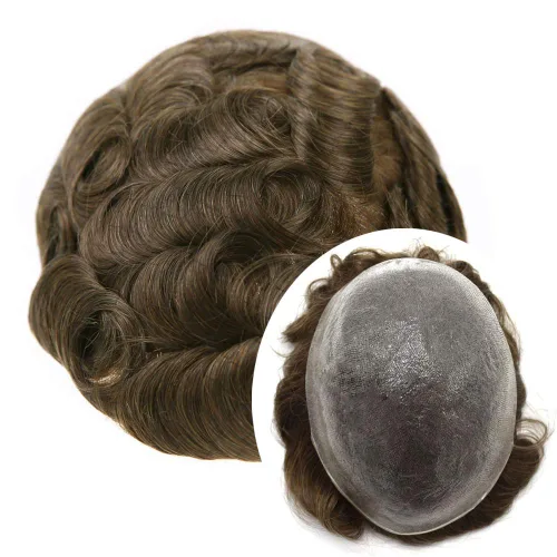 Miniatura 14 de Tupé de piel ultrafina para hombre, tupé invisible de poliuretano transparente de piel fina en V para hombres, sistema de reemplazo de cabello no #1