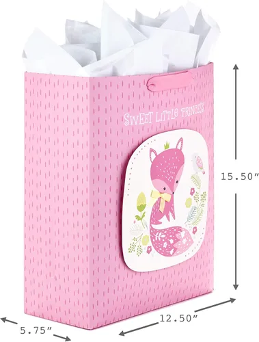 Miniatura 2 de Hallmark - Bolsa de regalo extra grande de 15 pulgadas con papel de seda (Sweet Little Princess Fox) para baby showers, cumpleaños de niños y más