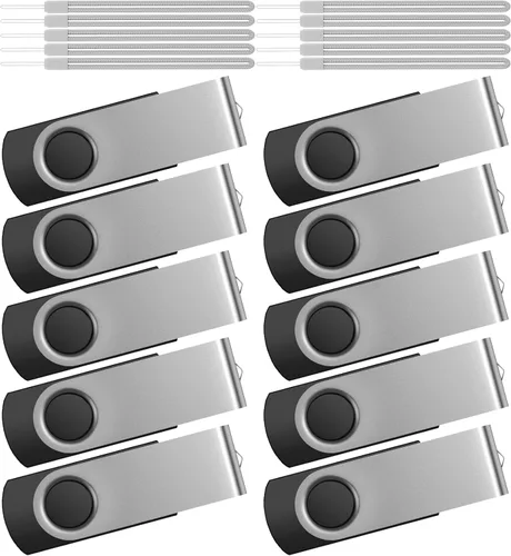 Miniatura 10 de Kepmem Unidades flash USB de 1 GB, paquete de 10 - Memorias USB 2.0 metálicas - Pendrive giratorio - Llavero portátil - Rojo