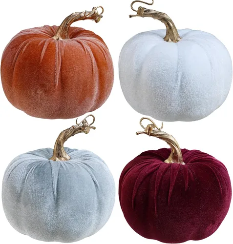 Miniatura 11 de Winlyn 4 calabazas decorativas de terciopelo rústico sintético, color verde, verde azulado, blanco, 5 pulgadas, para regalos, otoño, boda, Acción