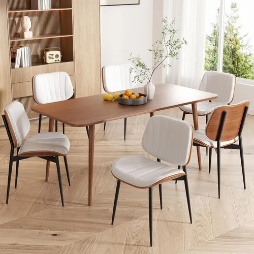 Miniatura 39 de Silla de comedor, sillas de comedor modernas de mediados de siglo, sillas de cocina tapizadas de piel sintética con respaldo de madera curvada