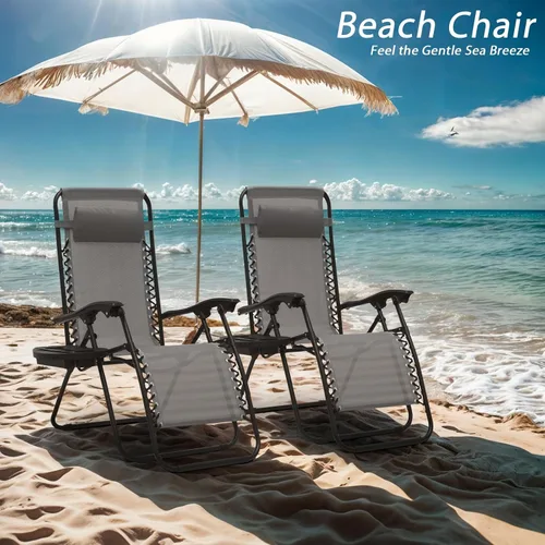 Miniatura 8 de OS MOTOR Sillas de gravedad cero, sillas reclinables plegables portátiles con almohada ajustable y bandejas portavasos, para exteriores, patio
