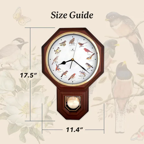 Miniatura 7 de JUSTIME Unique 12 North America Bird's Song Schoolhouse - Reloj de pared con péndulo de campanillas cada hora melodía hecha en Taiwán Madera oscura