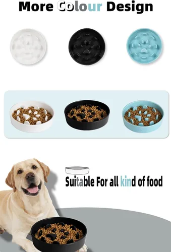 Miniatura 5 de Ceramic Fun - Cuenco de alimentación lenta de porcelana, cuenco de comedero lento para perros medianos (negro)