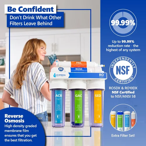Miniatura 2 de Express Water Sistema de filtración de agua de ósmosis inversa Sistema de filtro de agua RO de 5 etapas con grifo y tanque Filtro de agua debajo