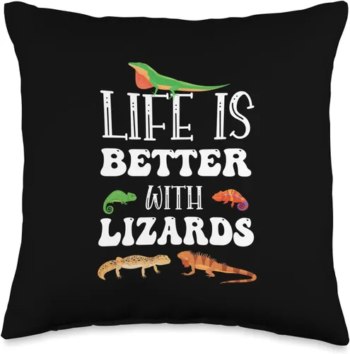 Vintage Retro by 4Do Limited Life is Better with Lizards Cute Reptile Pet Lover - Almohada de 16 x 16 pulgadas, multicolor