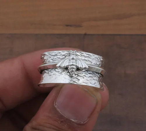Miniatura 94 de Boho Spinner Ring, Mothers Day Gift, Silver 925 Women Ring, Sterling Silver 925 Ring, Fidget Spinner Ring,Women Silver Anxiety Ring