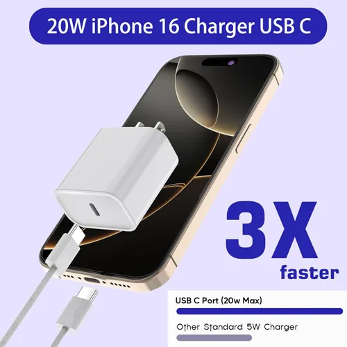 Miniatura 2 de Cargador para iPhone 16 15 de carga rápida, 2 unidades de 20 W, cargador de pared USB C, bloques de adaptador, cubo con cable de carga rápida USB C
