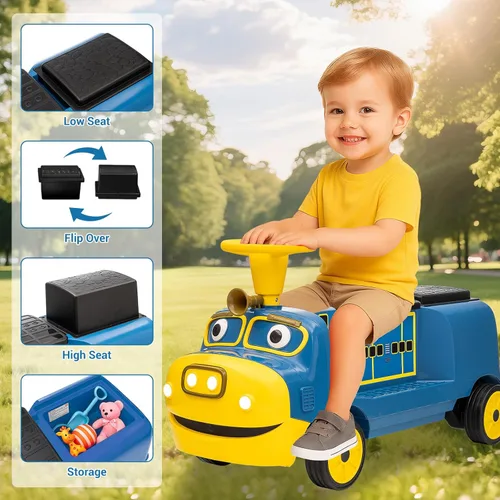 Miniatura 3 de CHUGGINGTON - Tren de 12 V para niños, tren eléctrico de 2 plazas con asiento abatible ajustable, silbato de tren, faro LED, caja de almacenamiento
