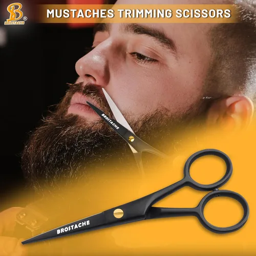 Miniatura 6 de Tijeras profesionales para barba y bigote de 5 pulgadas, tijeras de acero alemán para barba vienen con peine para bigote, peine para barba y bolsa