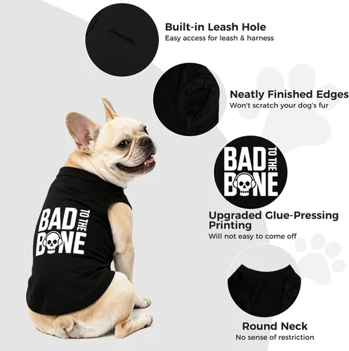 Miniatura 5 de BINGPET Bad to The Bone - Camiseta de algodón suave para cachorros, transpirable, ligera, para disfraz de perro, chaleco sin mangas, lavable a