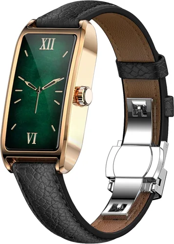 Miniatura 12 de Rastreador de actividad física para mujer, reloj de fitness para mujer, correa de cuero, funda de aleación, monitor de frecuencia cardíaca de lujo