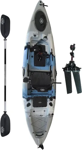 Miniatura 9 de BKC Brooklyn 12.0 Pro - Kayak de pesca individual de 12 pies manos libres, dirección de timón, casco de 70 libras, almacenamiento hermético
