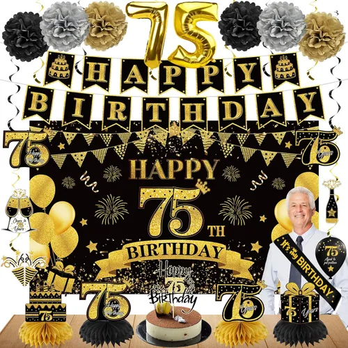 Miniatura 11 de Eucutur Kit de Decoración de 42 Piezas para Cumpleaños 50, para Hombres y Mujeres, Banner de Cumpleaños 50 Feliz en Oro Negro, Globos, Centro
