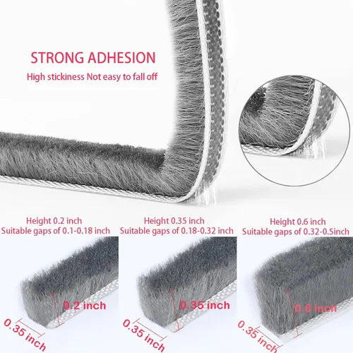 Miniatura 2 de Tira de 10 metros de burlete autoadhesivo gris para puertas y ventanas, de 0.9 cm de ancho x 0.5 cm de grosor, para insonorización