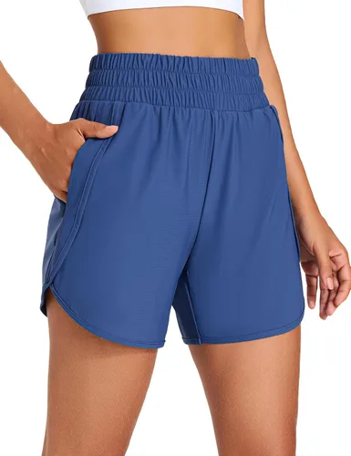 Miniatura 8 de KPSUN Pantalones cortos deportivos para mujer de 5 pulgadas de cintura alta, pantalones cortos de entrenamiento de verano con bolsillos