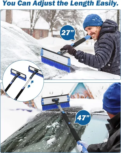 Miniatura 3 de JOYTUTUS Cepillo de nieve extensible de 47.7 pulgadas y raspador de hielo, cepillo rascador de nieve giratorio de 270° para parabrisas de automóvil