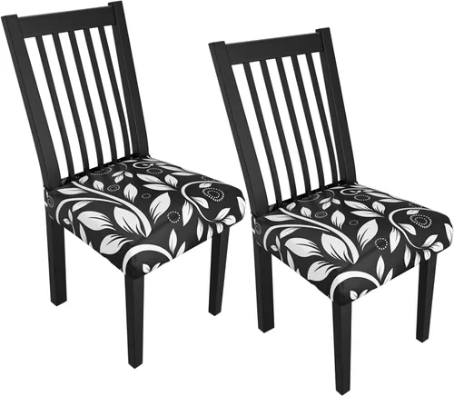 Miniatura 52 de Juego de 4 fundas elásticas para sillas de comedor, fundas para sillas de comedor con estampado floral, fundas para asientos de sillas con estampado
