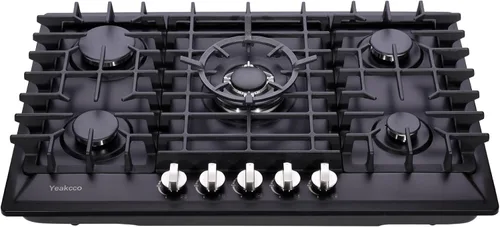 Cocina de gas de 30 pulgadas, estufa de gas integrada de 5 quemadores de acero inoxidable, estufa de gas convertible a propano/gas natural, estufa