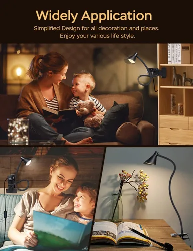 Miniatura 4 de LiFMIRA - Luz con clip USB para leer, luz de lectura con 3 modos de color, 10 niveles de brillo, luz de abrazadera para cuidar los ojos, luz de Negro