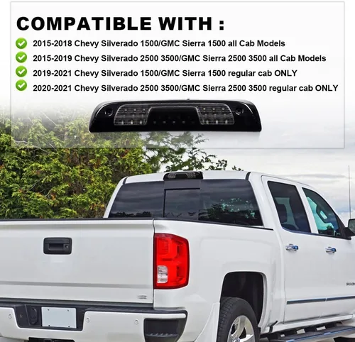 Miniatura 2 de GRAND ORANGE Lámpara LED de tercera luz de freno compatible con Chevy Silverado GMC Sierra 2014-2018 Lámpara trasera de carga con lente ahumada