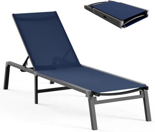 Miniatura 30 de Tumbona de Aluminio para Exteriores - Silla de Descanso Plegable y de Montaje Libre para Exteriores con 5 Respaldos Ajustables, Silla de Patio