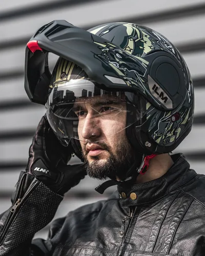 Miniatura 8 de ILM Casco modular de motocicleta vintage de cara completa para adultos y hombres, ATV UTV con protector de barbilla reversible de 180° DOT