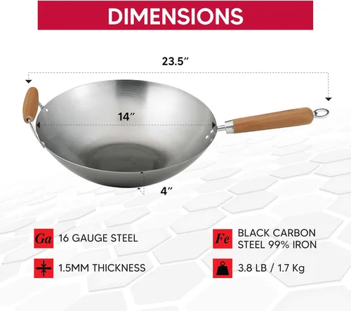 Miniatura 5 de Helen's Asian Kitchen Wok, acero al carbono y bambú, 14 pulgadas